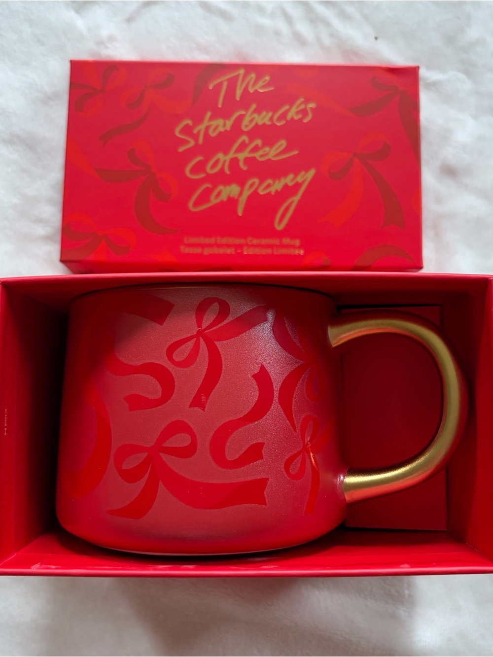 Starbucks Red Mug with Gold Handle 25 Holiday
